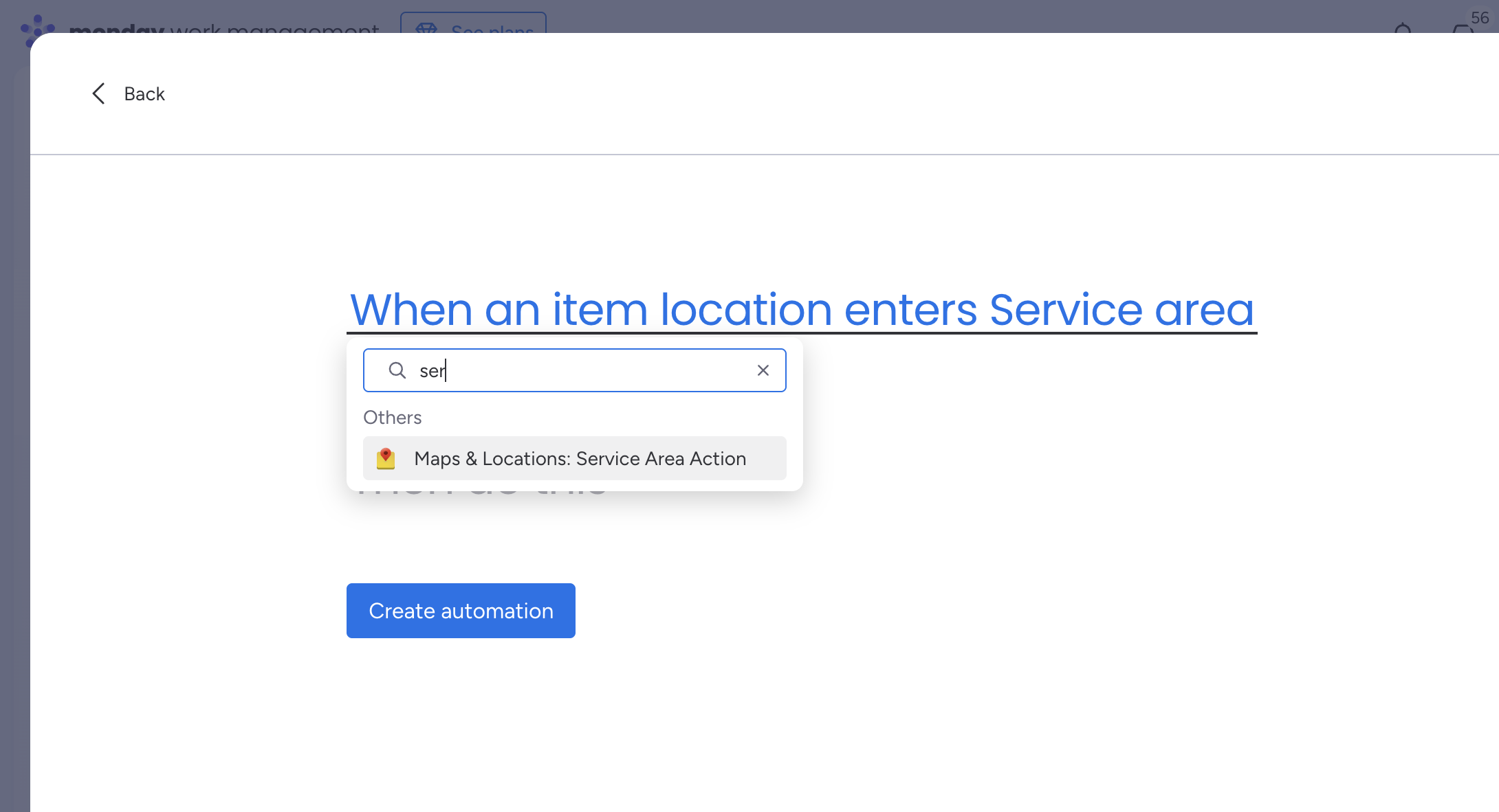 Service Area automation in monday.com